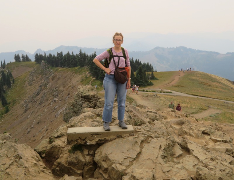 Norma standing on concrete platform on Hurricane Hill