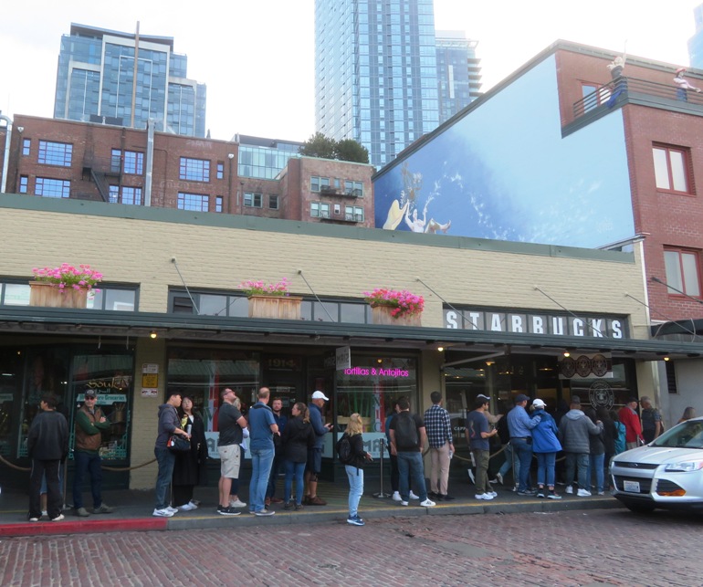 Line outside of Starbucks