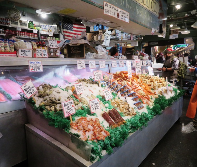 Fish on display at the Pike Place Fish Market