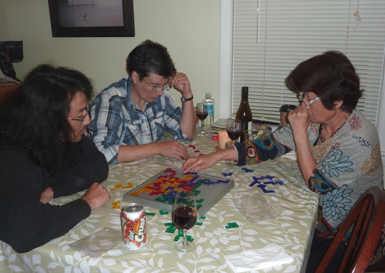 Hitomi, Angelika, and I playing Blokus