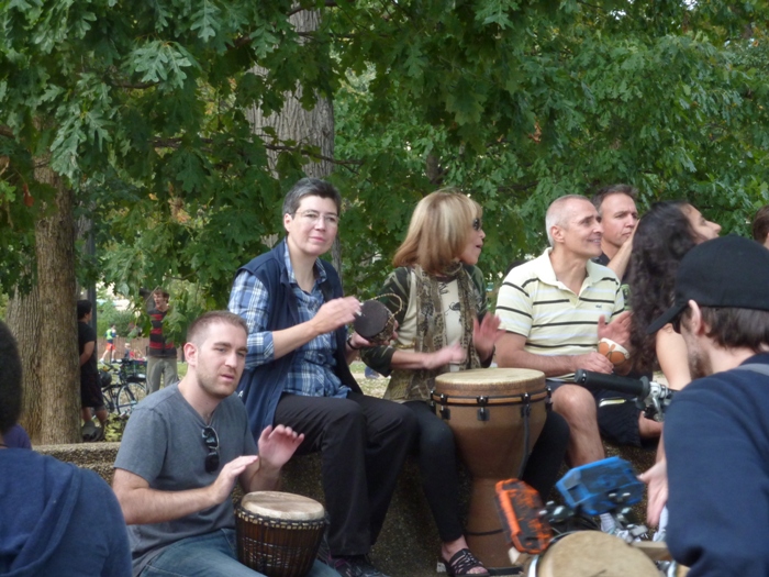 Angelika in drumming circle