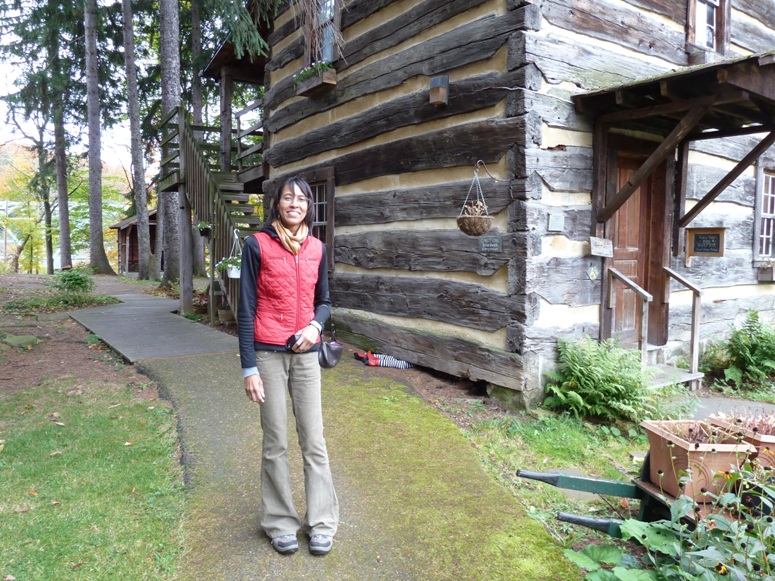 Teresa and log cabin