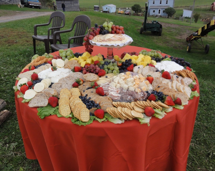 Round table full of appetizers