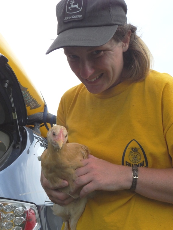 Sister-in-law holding Blondie chicken