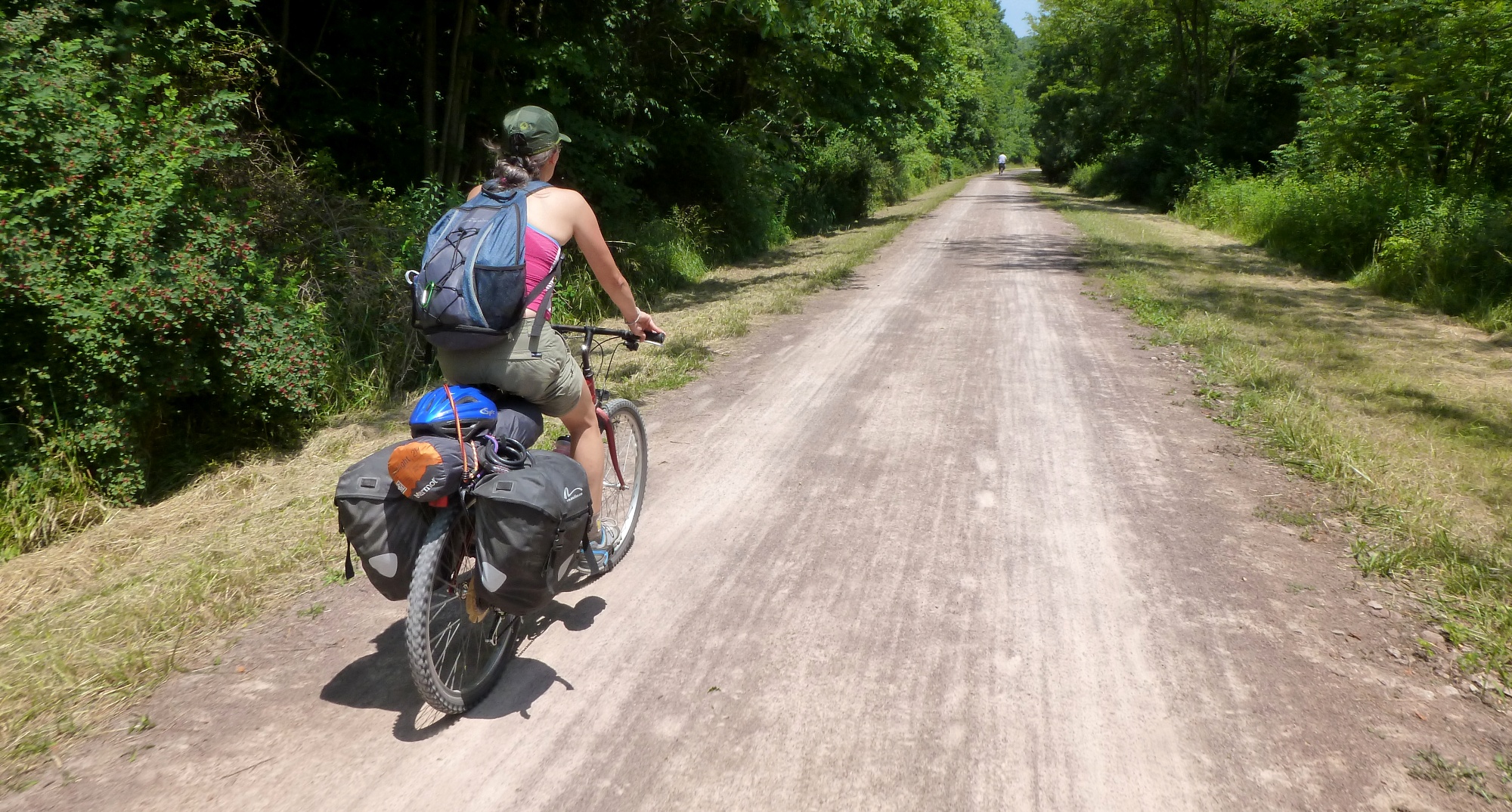 Carmen with her bike loaded down with gear