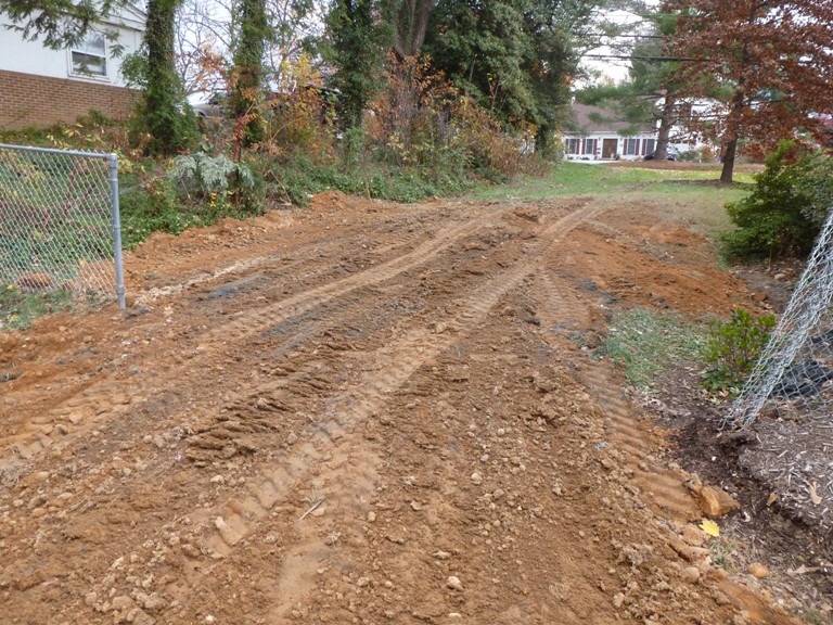 Devastated lawn with tire tracks