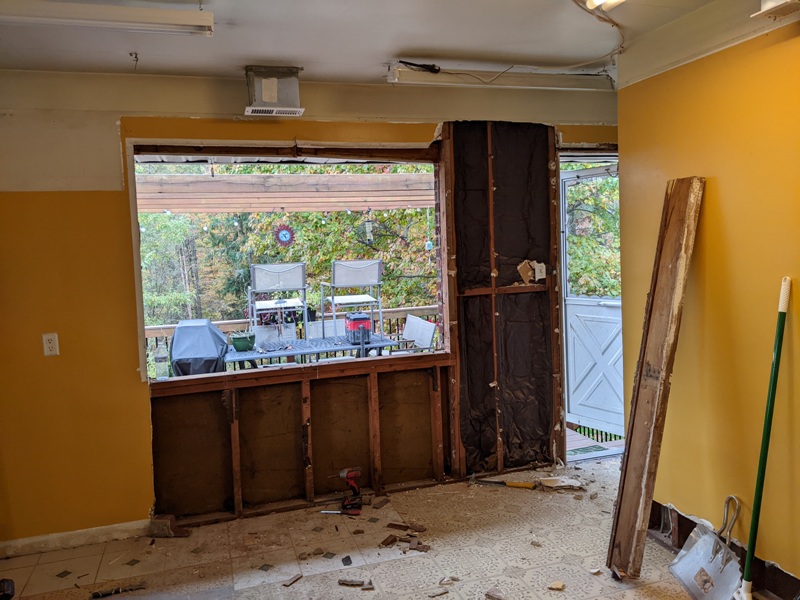 Open space between kitchen and deck after wall removed