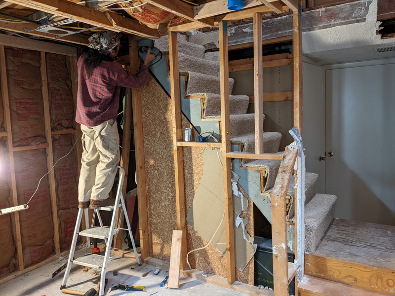 Me working on reframing the area under the stairs