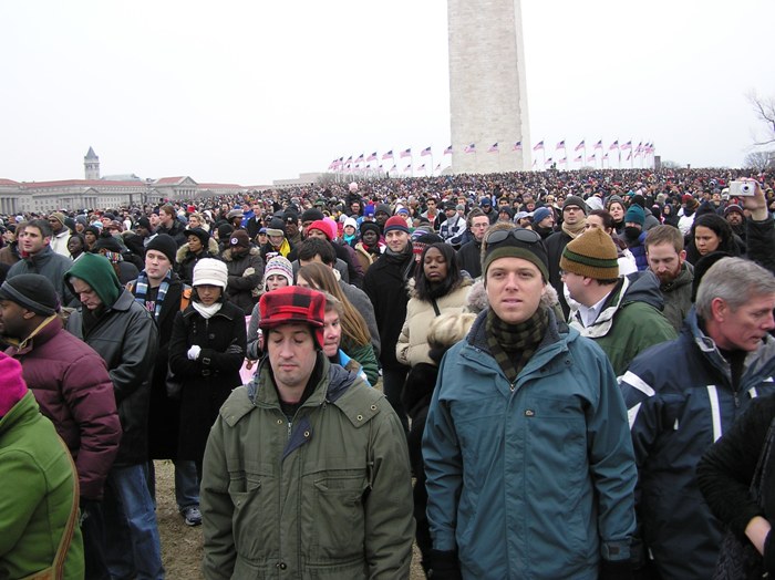 Crowd behind us with the Washington Monument behind them