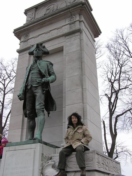 Me next to statue of John Paul Jones, the 'Father of the American Navy'