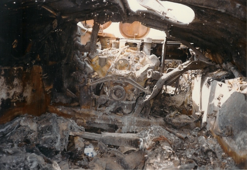 Inside of burnt up armored vehicle