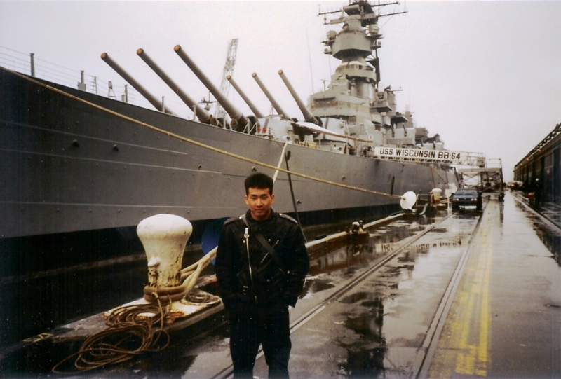 Me in front of the USS Wisconsin