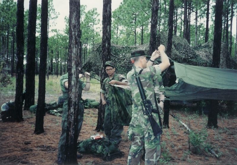 Setting up overnight accommodations in the field