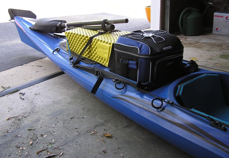 Cooler in deep recess of boat