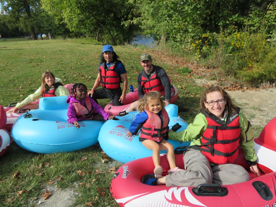 Group with tubes on land