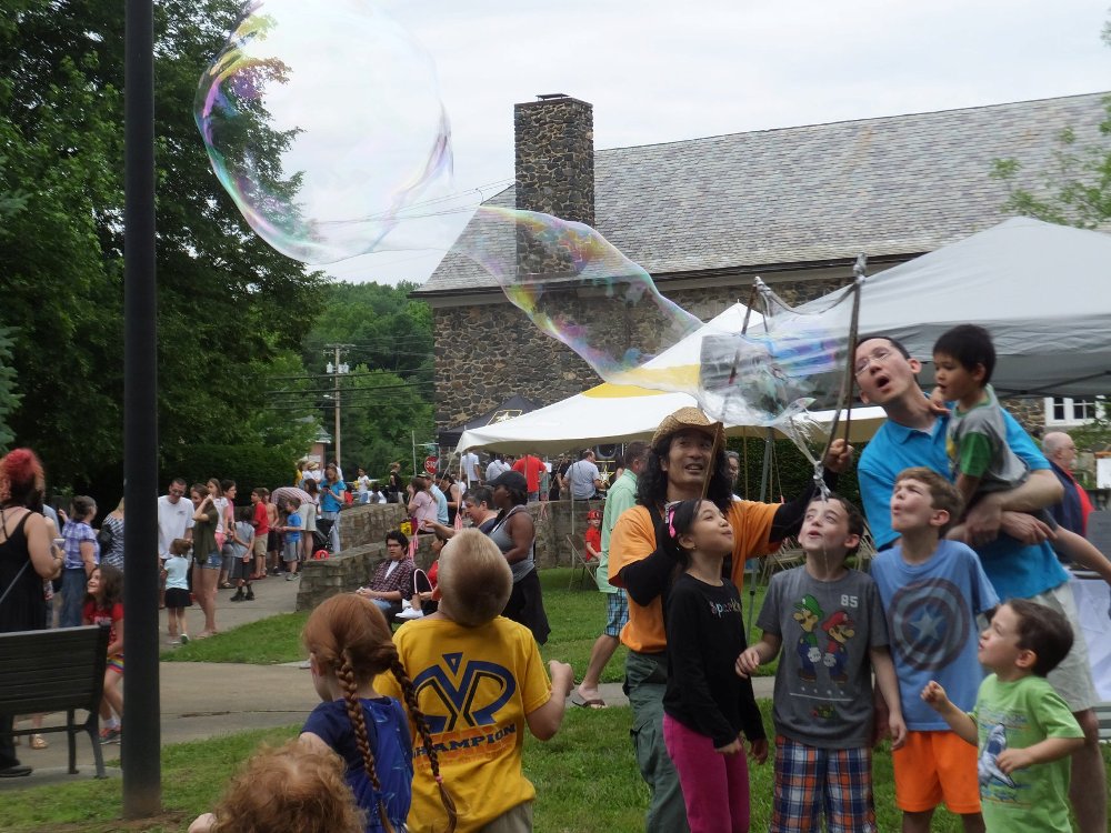 Making bubbles with the small wand