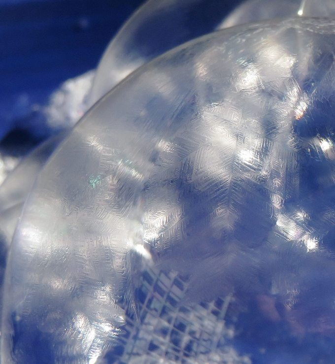 Fern-like patterns on a frozen bubble