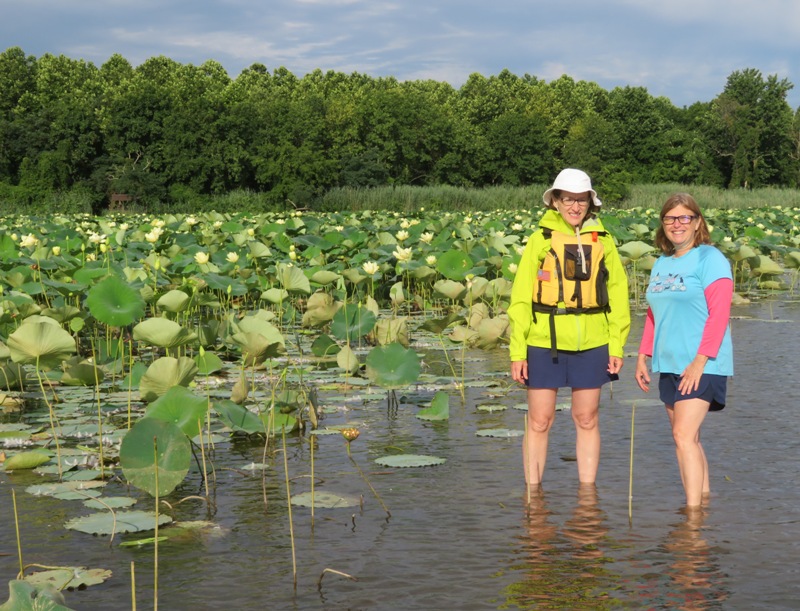 Norma and Stacy standing in lotus lagoon