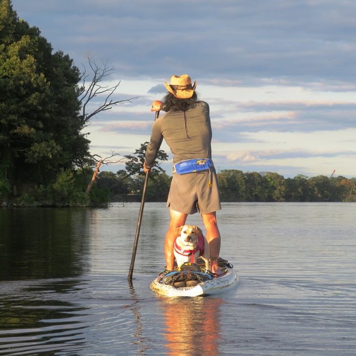 Me on SUP with Daphne looking back