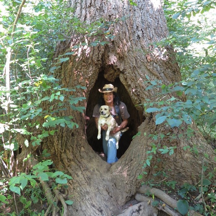 Daphne and I in a big hollow tree