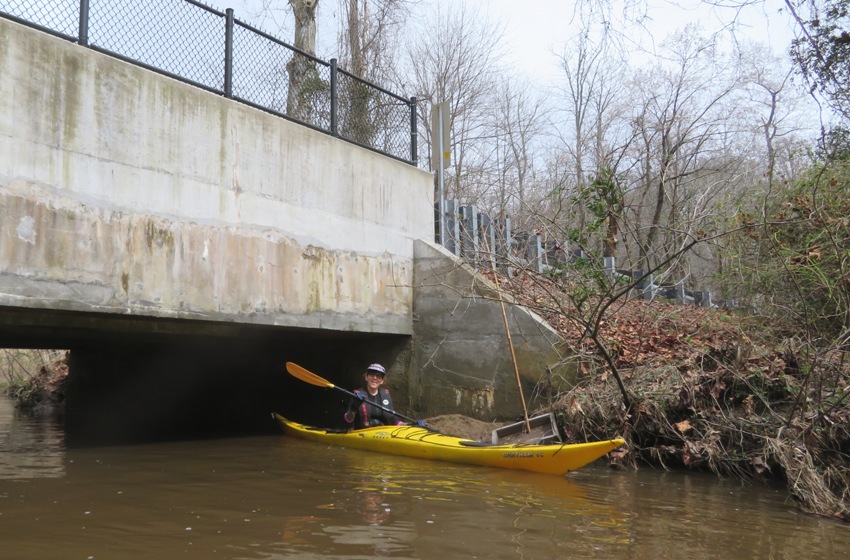 Sara launching under bridge