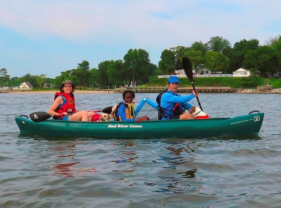 Norma, Daphne, Mia, Norma's niece, and I in a canoe