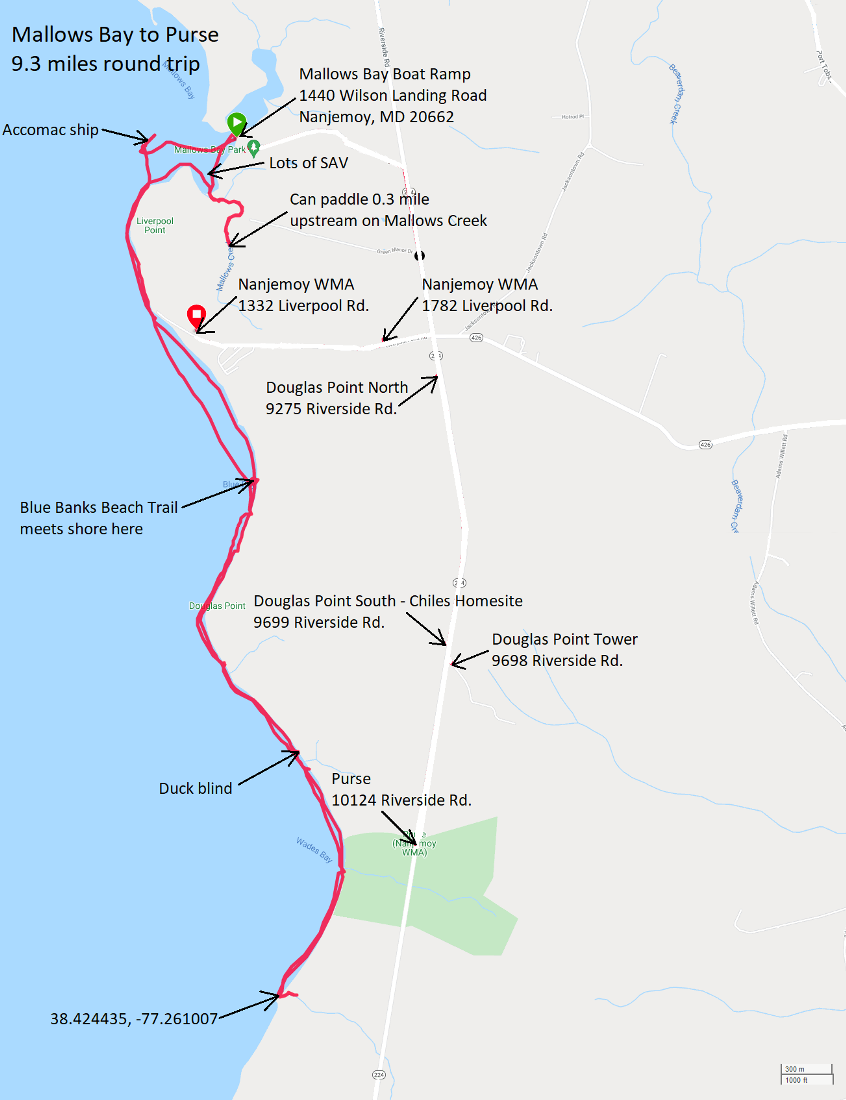 Map of our route, annotated with lots of notes concerning where to park