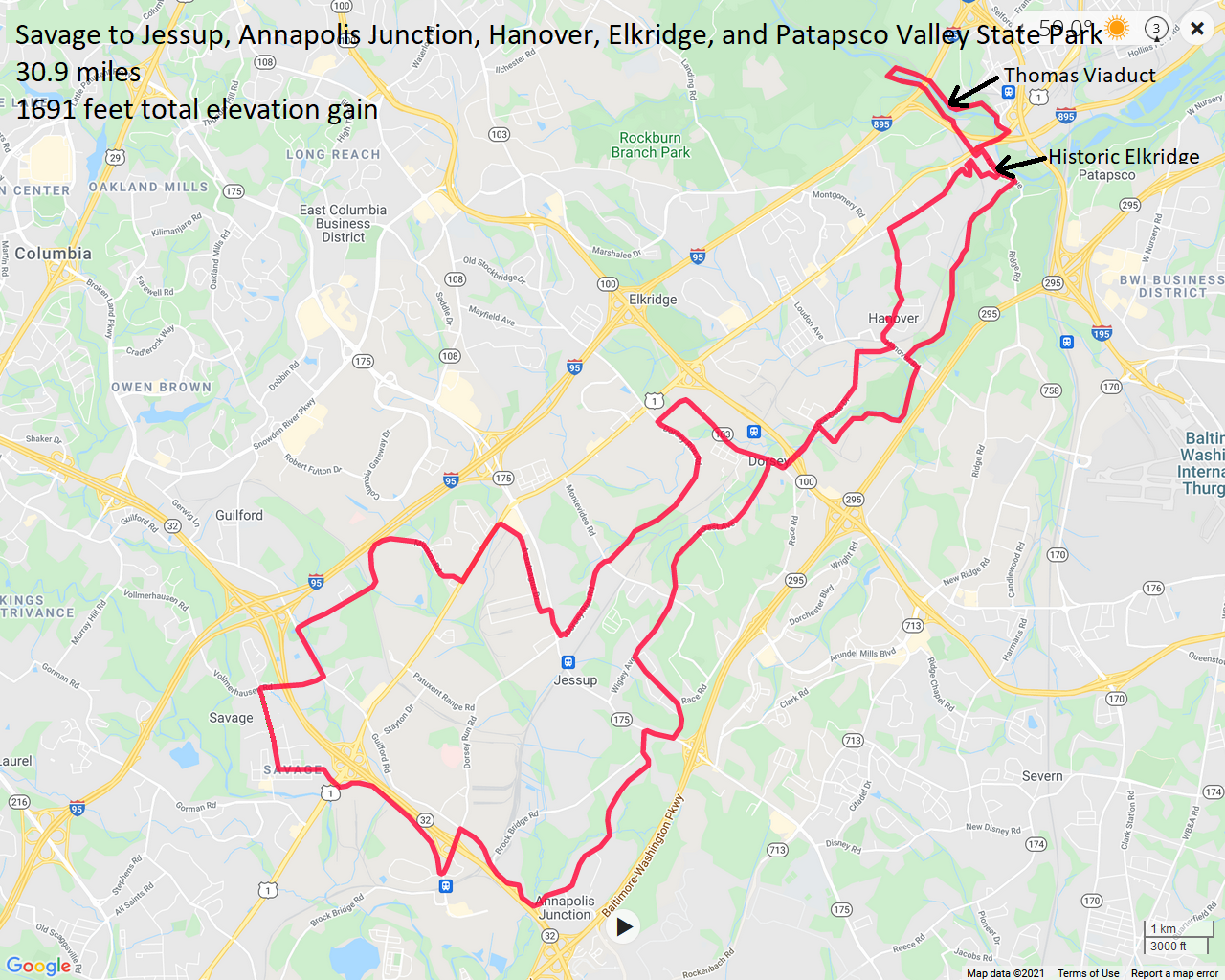 Map of my bike route