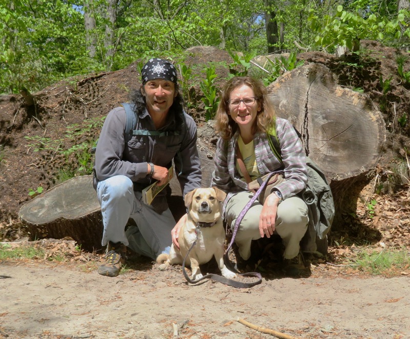 Norma, Daphne, and me in front of fallen, cut trees