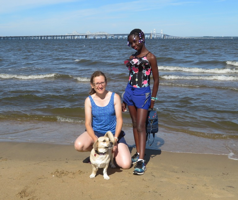 Norma, her niece, and Daphne at the Terrapin Nature Park beach