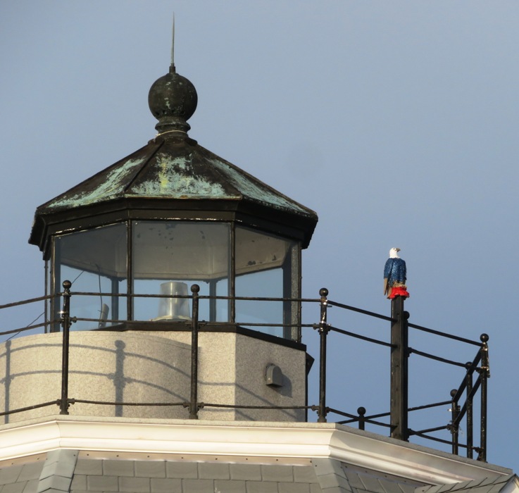 Fake bald eagle near the top of the lighthouse