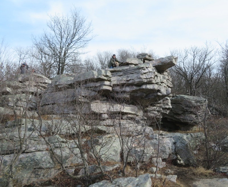 Looking up at Norma and Daphne from lower rock