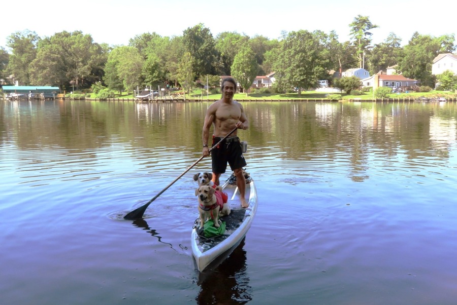 Me on the SUP with Daphne and Mia