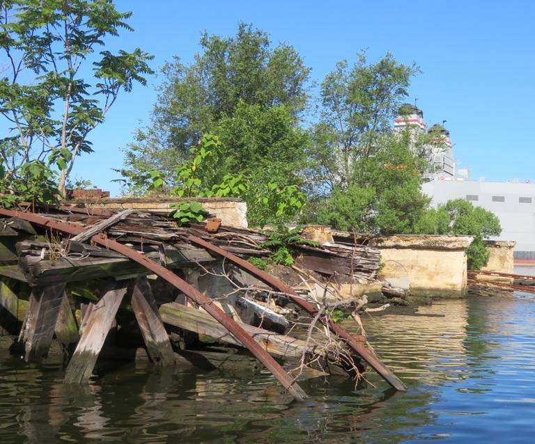 Abandoned train tracks that go into the water