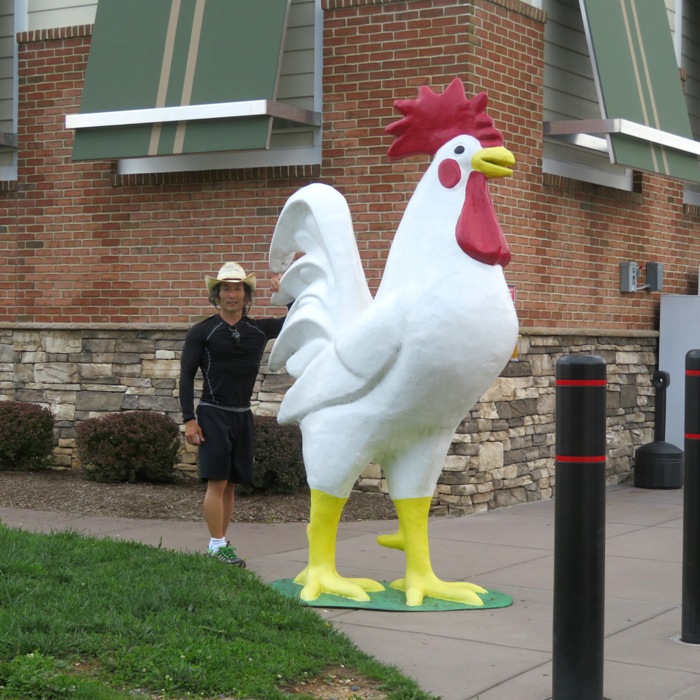 Me with big chicken statue