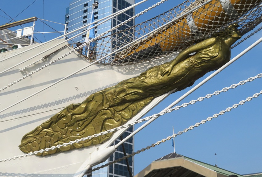 Wood-carved figurehead representing Liberty in a long flowing robe