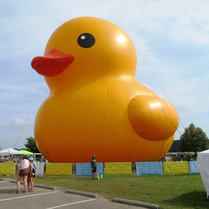 Side view of duck with Daphne and me in front of it