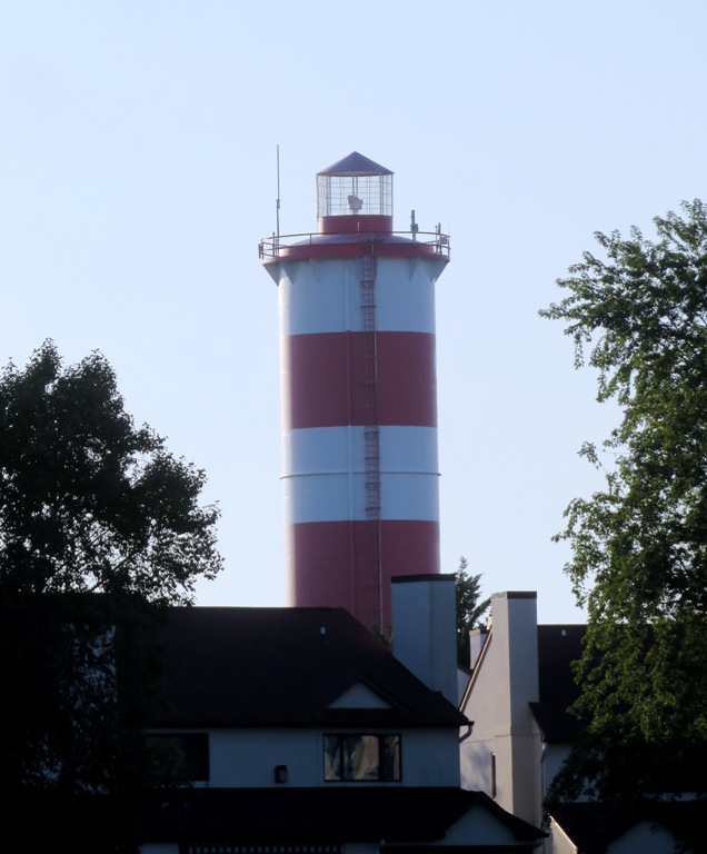 Red and white faux lighthouse