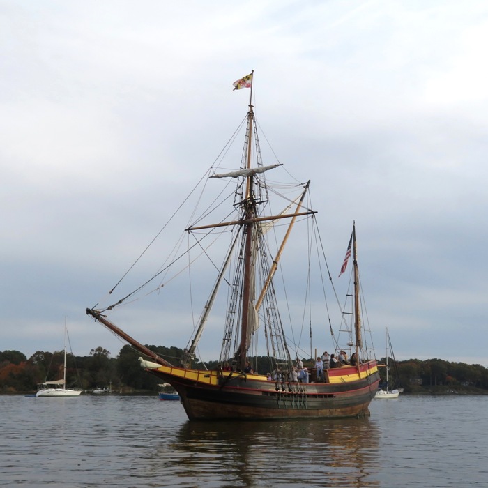 Portside view of the Dove without sails