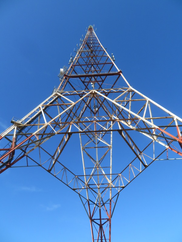 Looking up at one of the radio towers