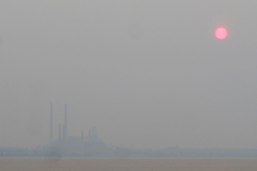 Generating station with red sun