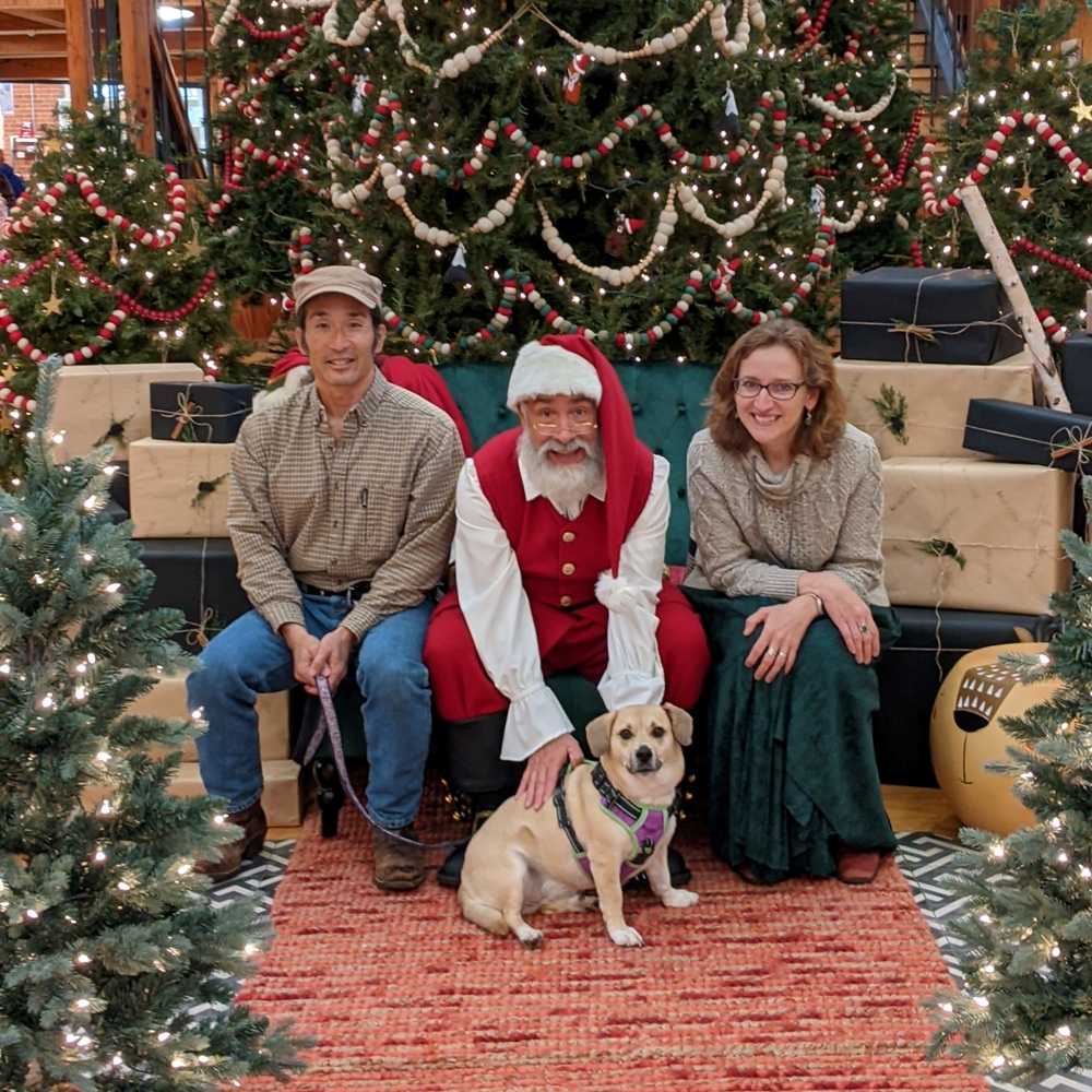 Norma, Daphne, Santa, and I with Christmas background