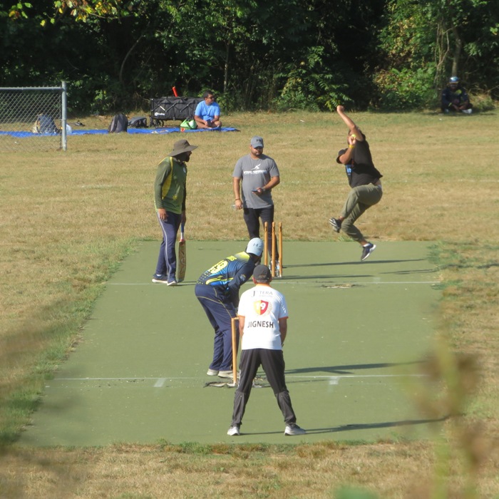 Men playing cricket