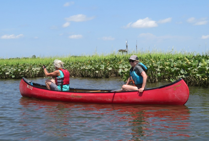 Sue and Deborah on a canoe