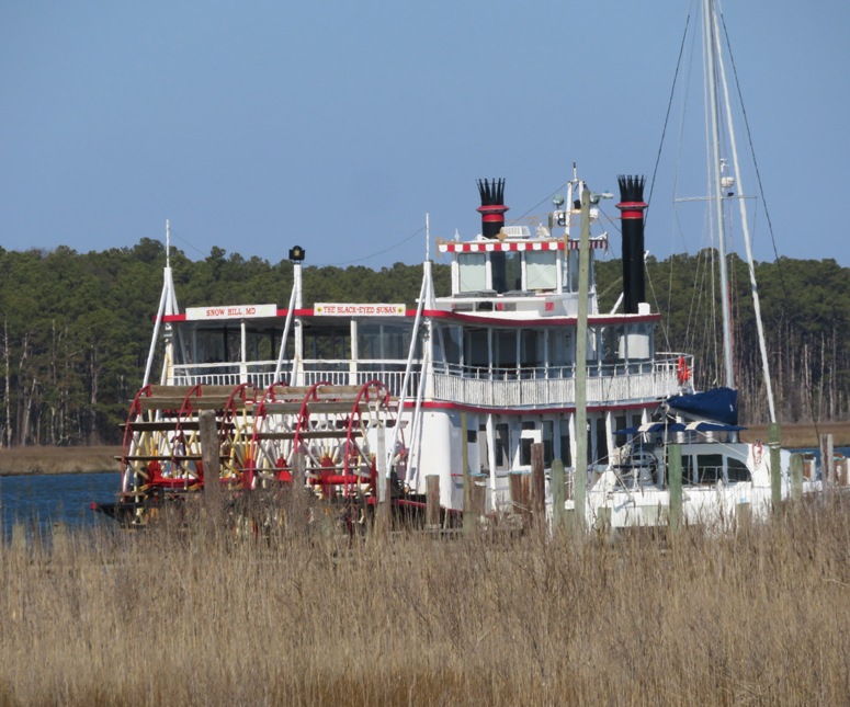 Back side of moored riverboat