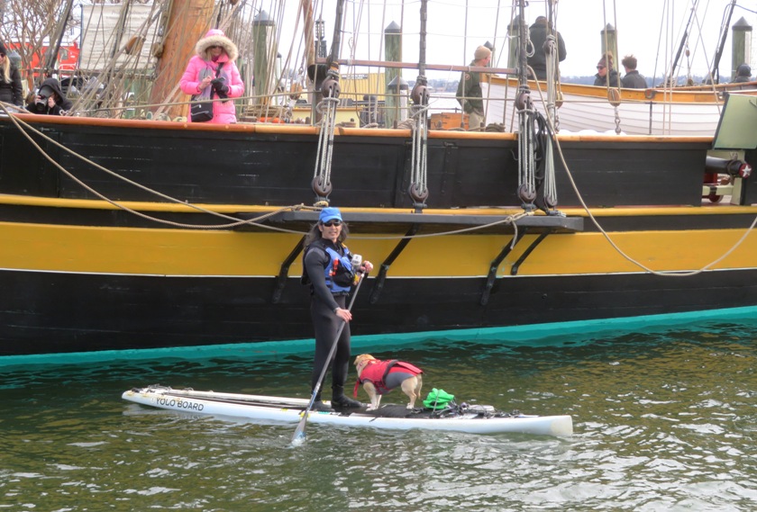 Daphne and I on the SUP in front of the Pride II