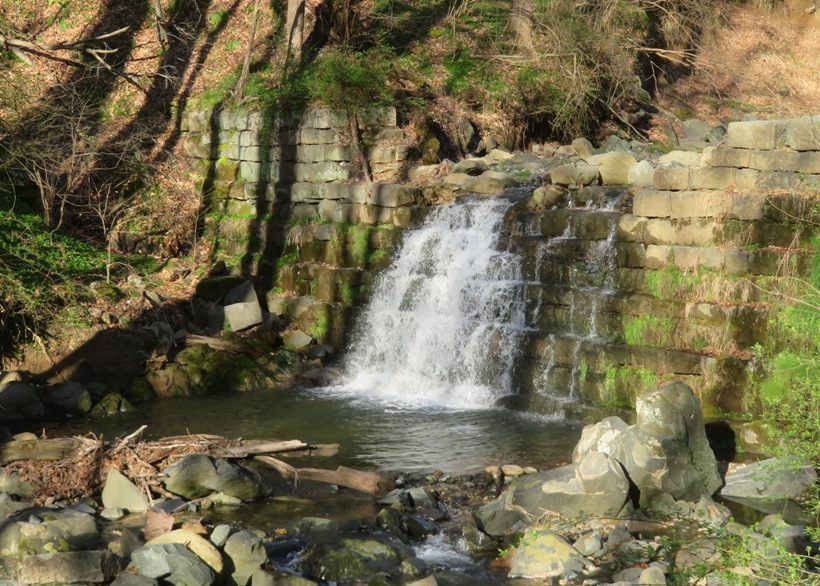 Water flowing over Bonnie Branch stone dam