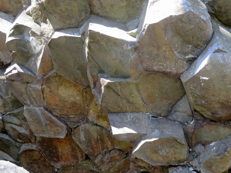 View from below of the hexagonal boulders