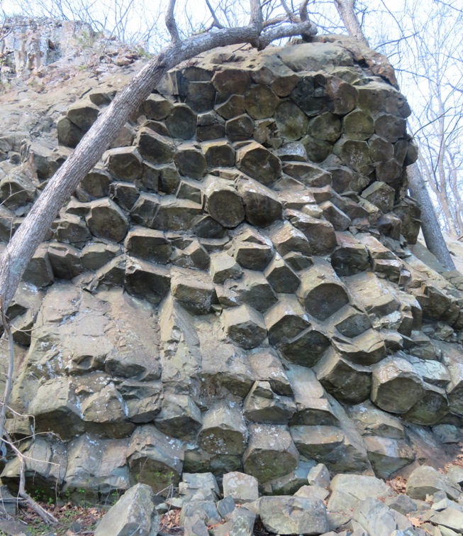 Basalt columnar jointing seen with clouds filtering the direct light