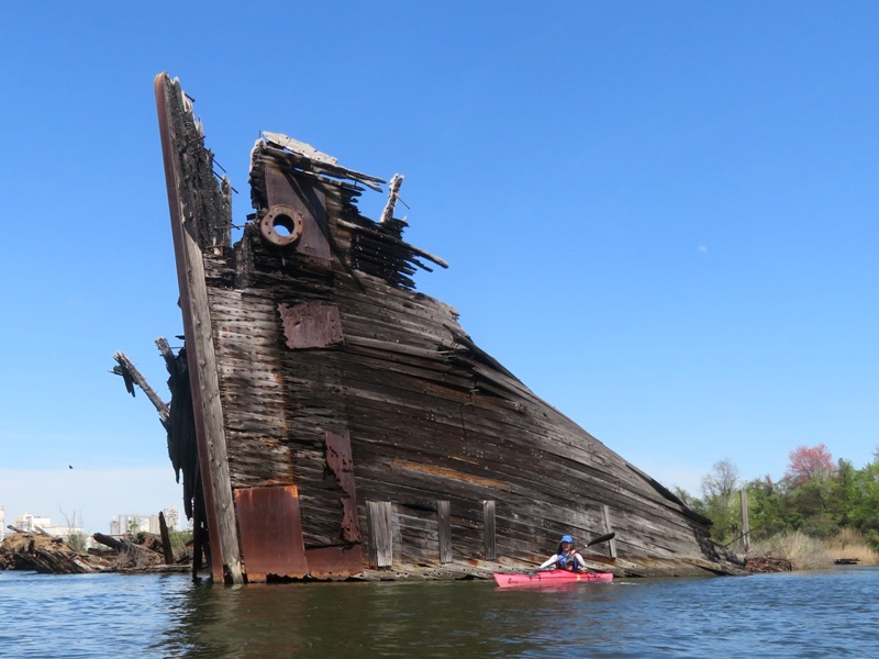 Me on my kayak on the port side of one of the bigger wrecks